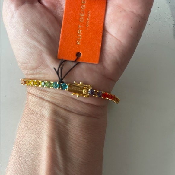 Kurt Geiger London Rainbow Crystal Eagle Tennis Bracelet Gold Tone NWT - Picture 10 of 11